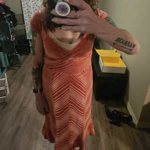 Betsey Johnson Orange Striped Velvet Dress Medium